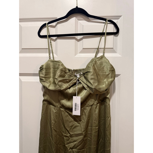 Women's Reformation Hensley Satin Midi Dress in Artichoke Green, Size 12 - Picture 9 of 10